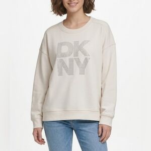 NWOT DKNY Cream Crewneck Sweatshirt with Rhinestone Logo size:XL
